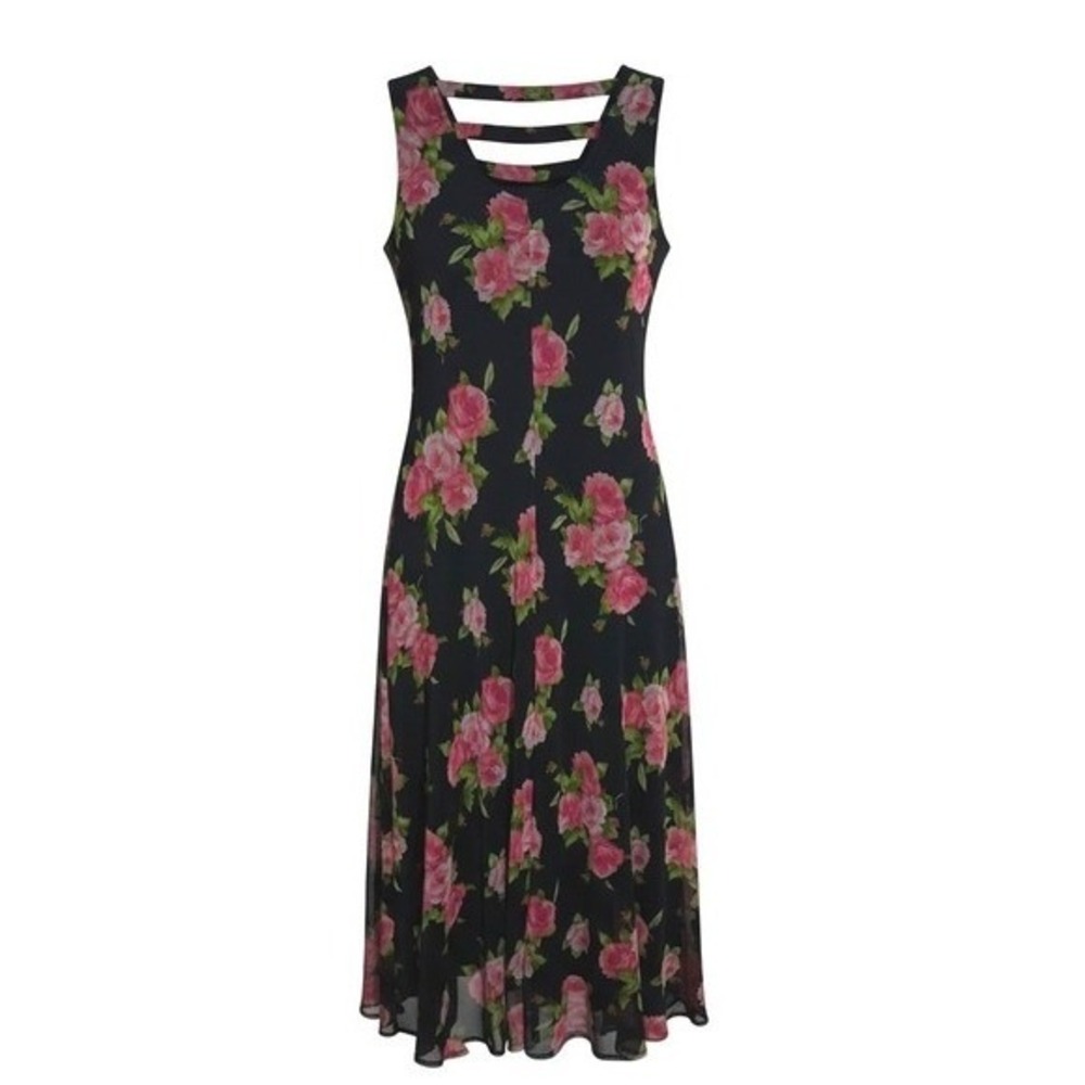 Y2k Mesh Rosette Nina Leonard Flowy Womens size Medium Summer Beachy Fairy Dress